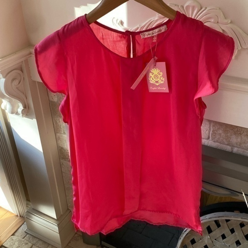 English laundry, brand new short sleeve pink ruffle blouse small s